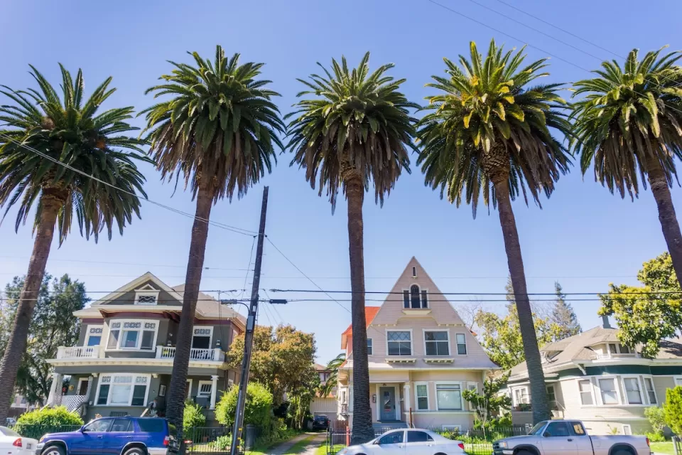Historic Victorian houses in San Jose, California.
